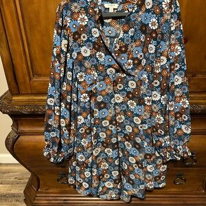 Umgee Floral swing dress- Blue and Orange